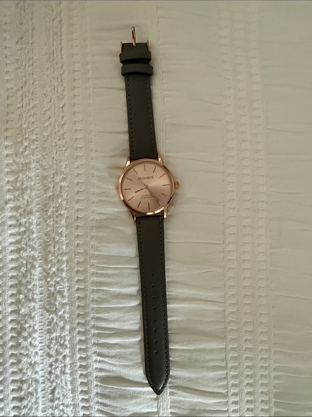 Women's grey Leather Strap Watch with Rose Gold Case